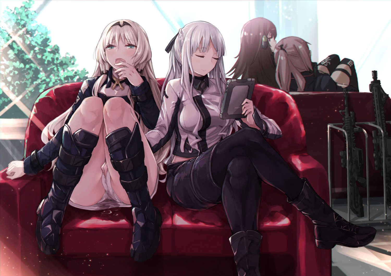 ak-12_(girls_frontline) an-94_(girls_frontline) cameltoe fingering garter girls_frontline pantsu pantyhose pussy_juice skirt_lift tagme thighhighs uniform yuri