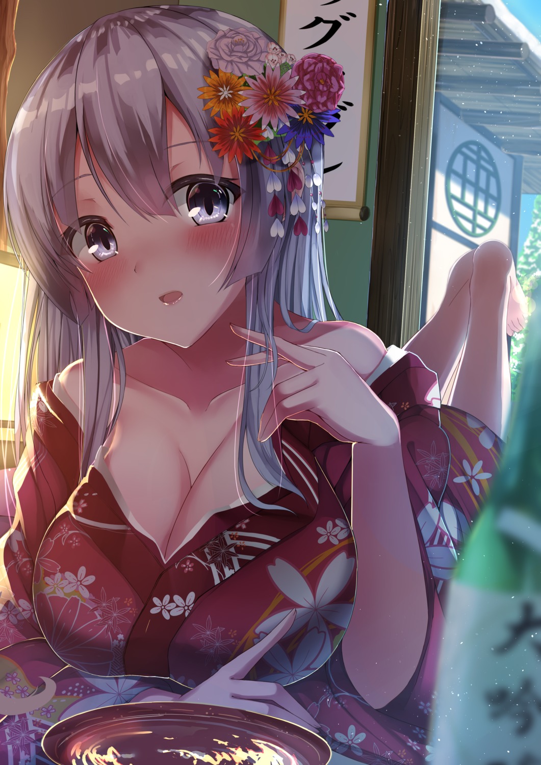 azur_lane cleavage hiiragi_ringo kimono open_shirt rodney_(azur_lane)