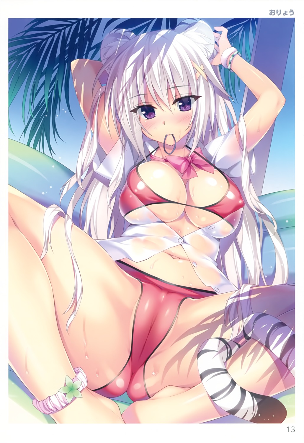 animal_ears bikini cameltoe cleavage dress_shirt erect_nipples open_shirt oryou see_through swimsuits tail toranoana underboob wet_clothes