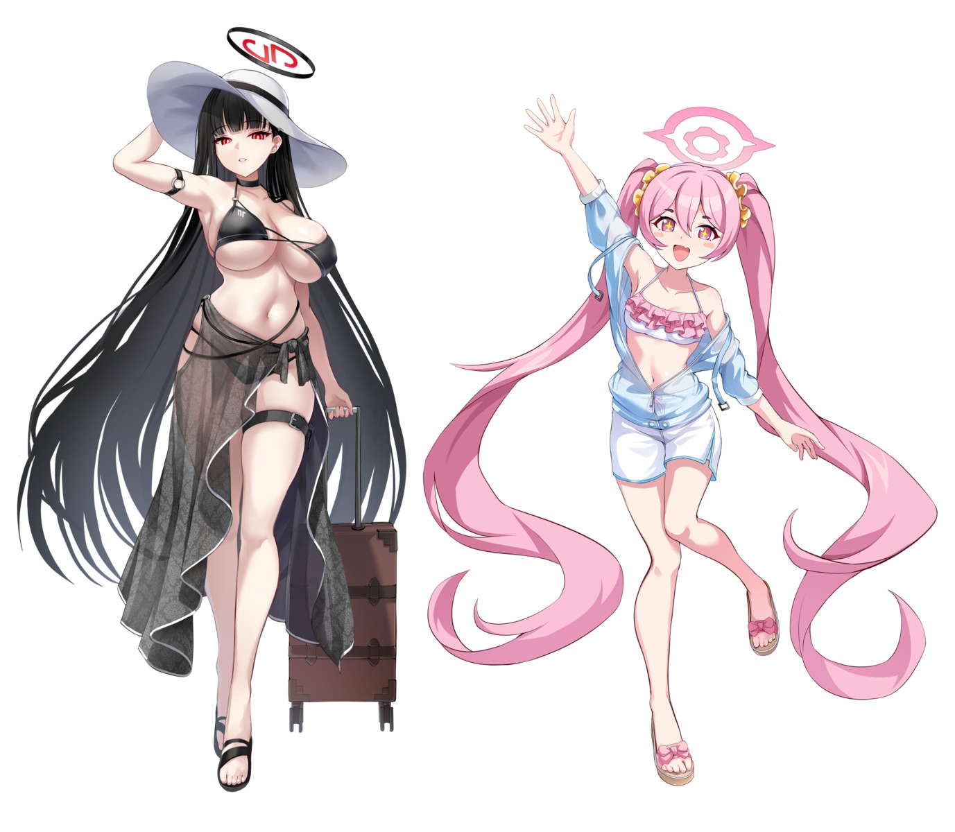bikini bikini_top blue_archive garter halo kurosaki_koyuki loli open_shirt see_through shiranui_(nisioisin_sinob) swimsuits tsukatsuki_rio