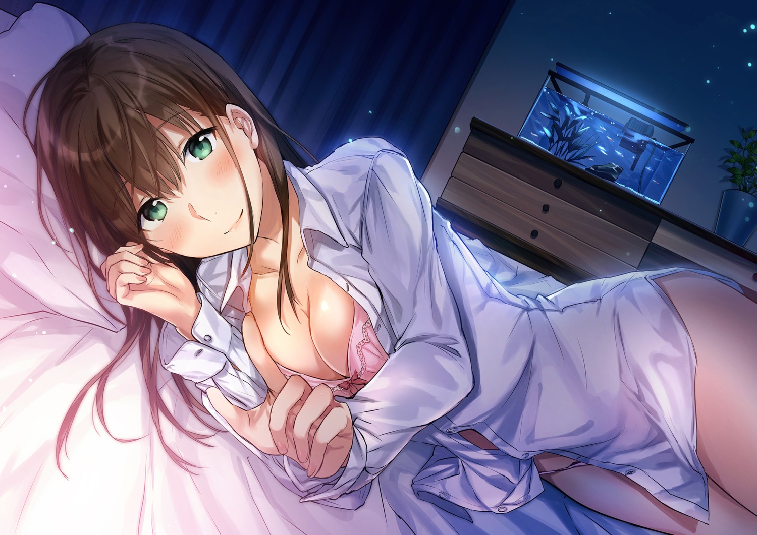 bra cleavage dress_shirt open_shirt pantsu tantan