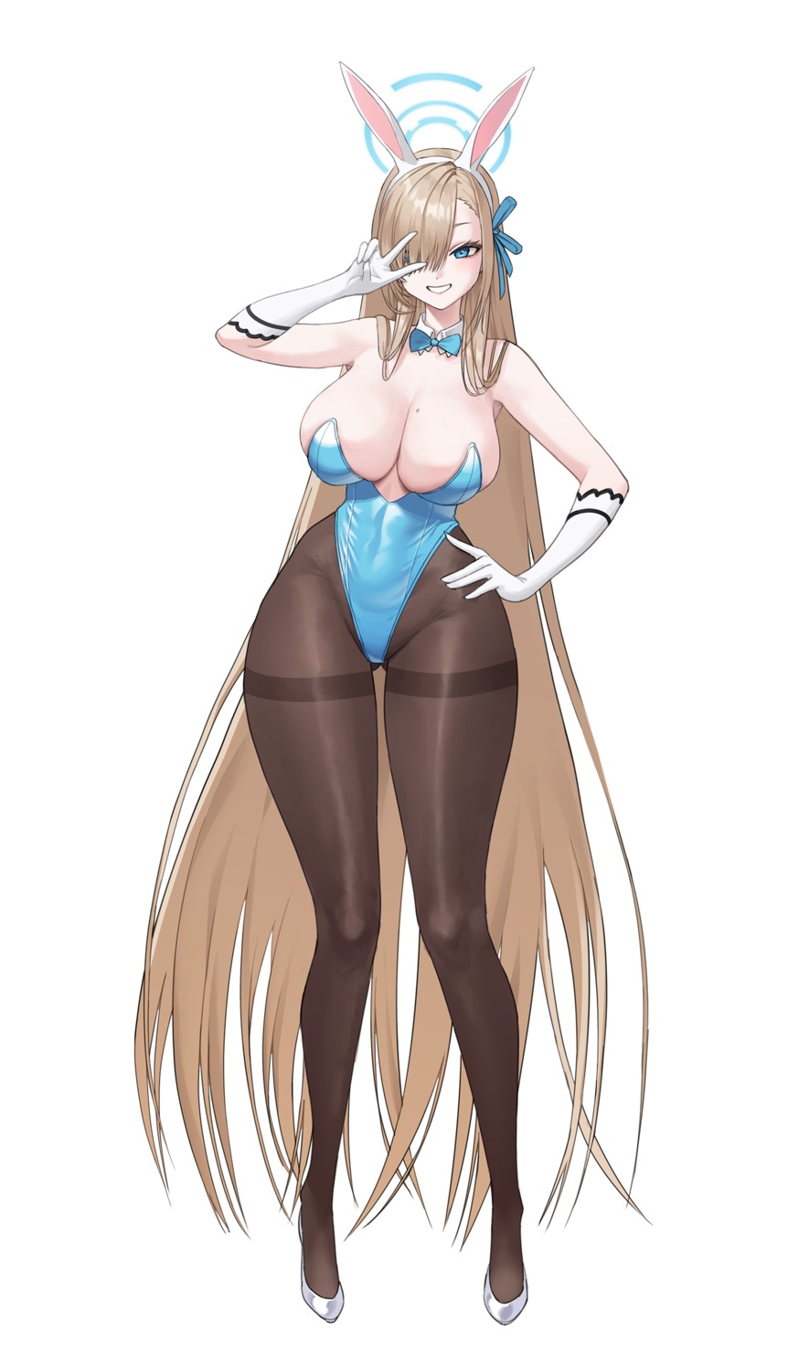 animal_ears blue_archive bunny_ears bunny_girl halo ichinose_asuna kou_(kokounene) no_bra pantyhose