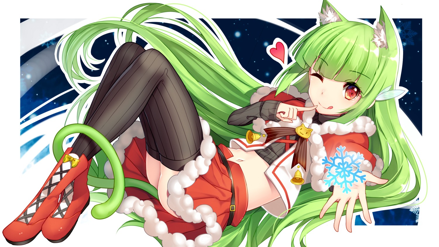 animal_ears bison_cangshu christmas moegirlpedia-tan nekomimi os-tan skirt_lift tail thighhighs