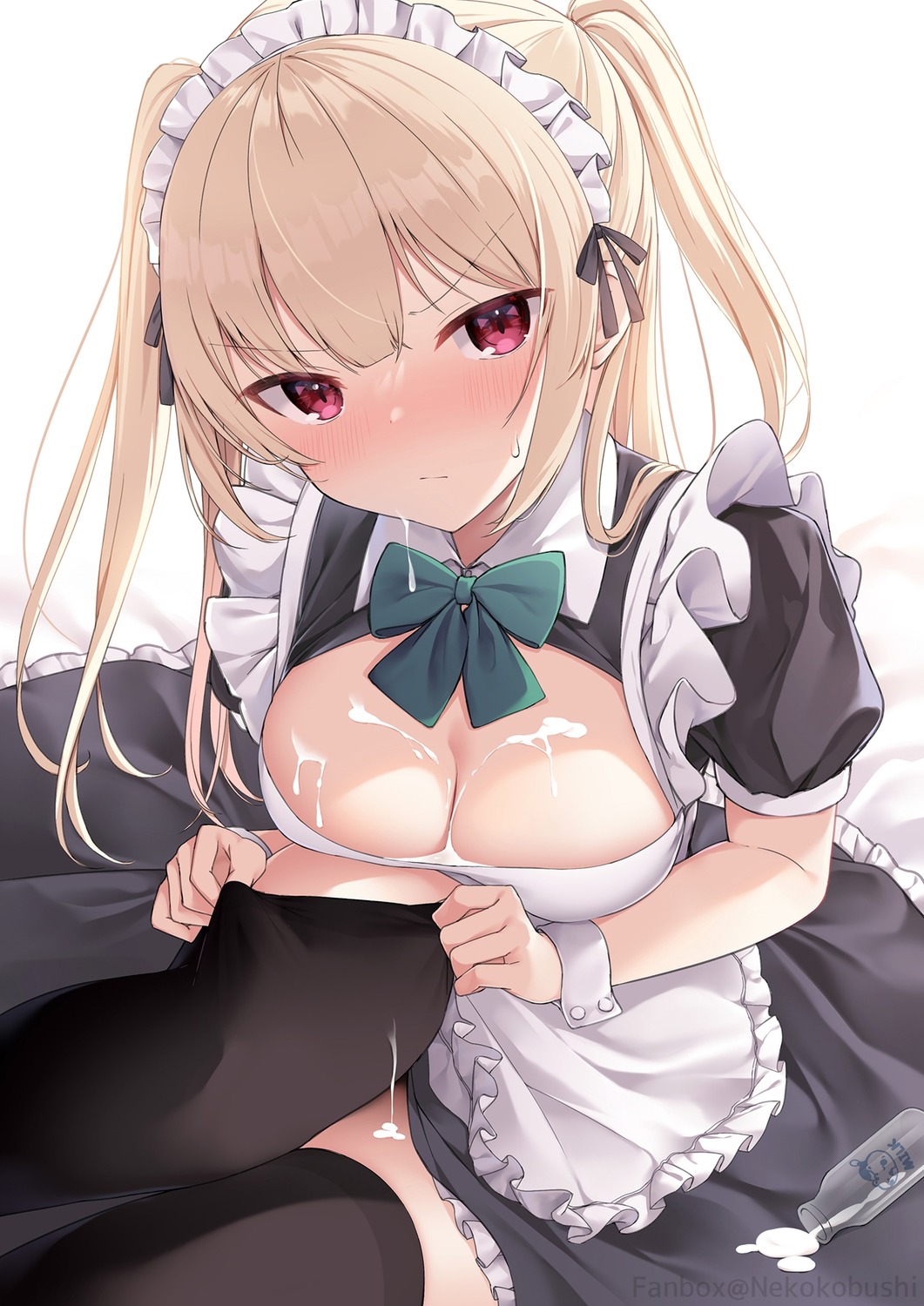 cum maid nekokobushi no_bra thighhighs undressing