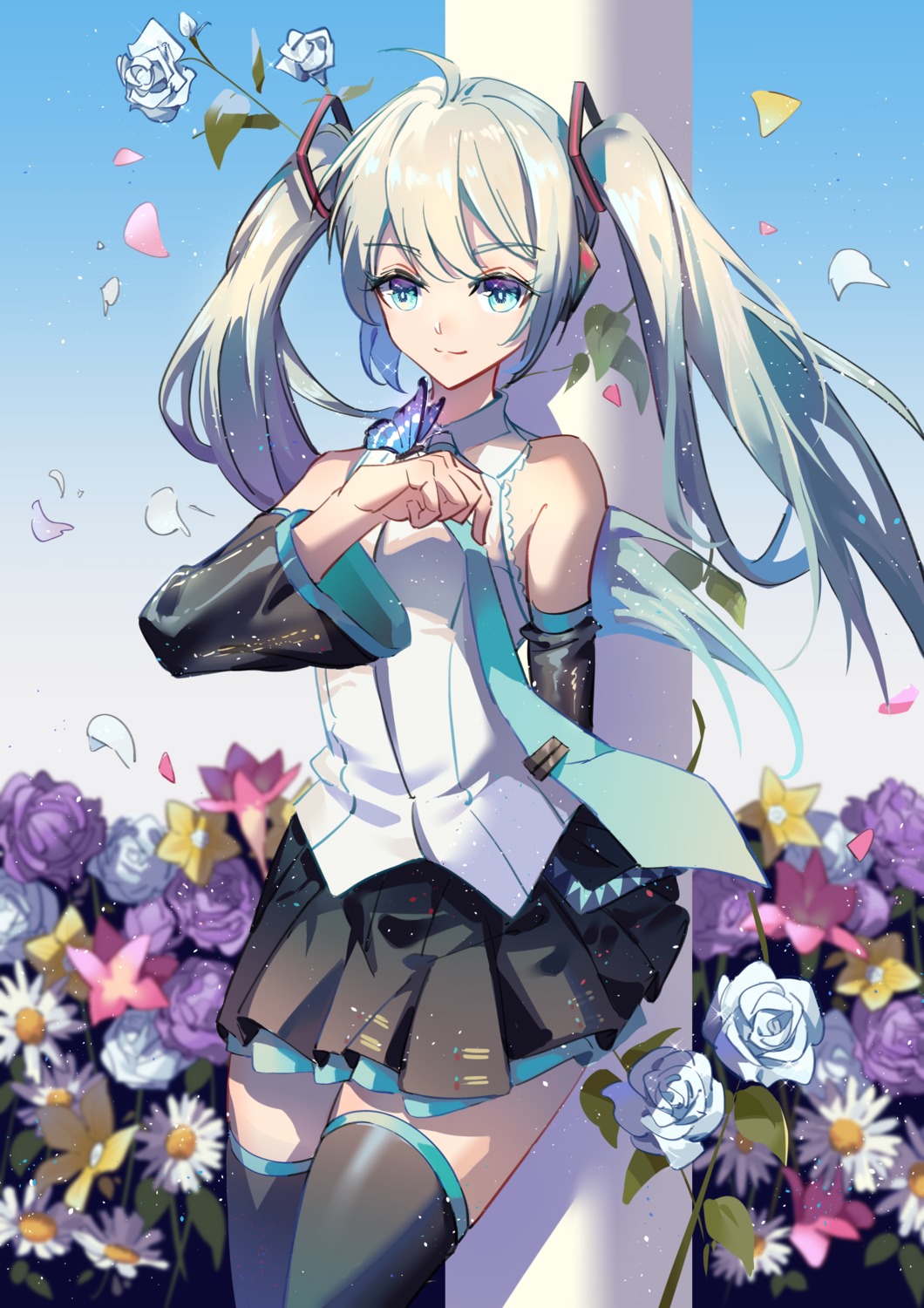 hatsune_miku headphones kuangwang_heiye thighhighs vocaloid