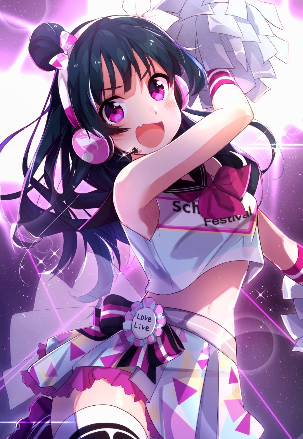 cheerleader goroo_(eneosu) headphones love_live!_sunshine!! thighhighs tsushima_yoshiko