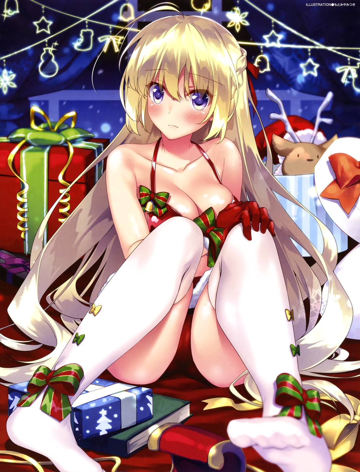 bra cameltoe christmas feet motomiya_mitsuki pantsu skirt_lift thighhighs