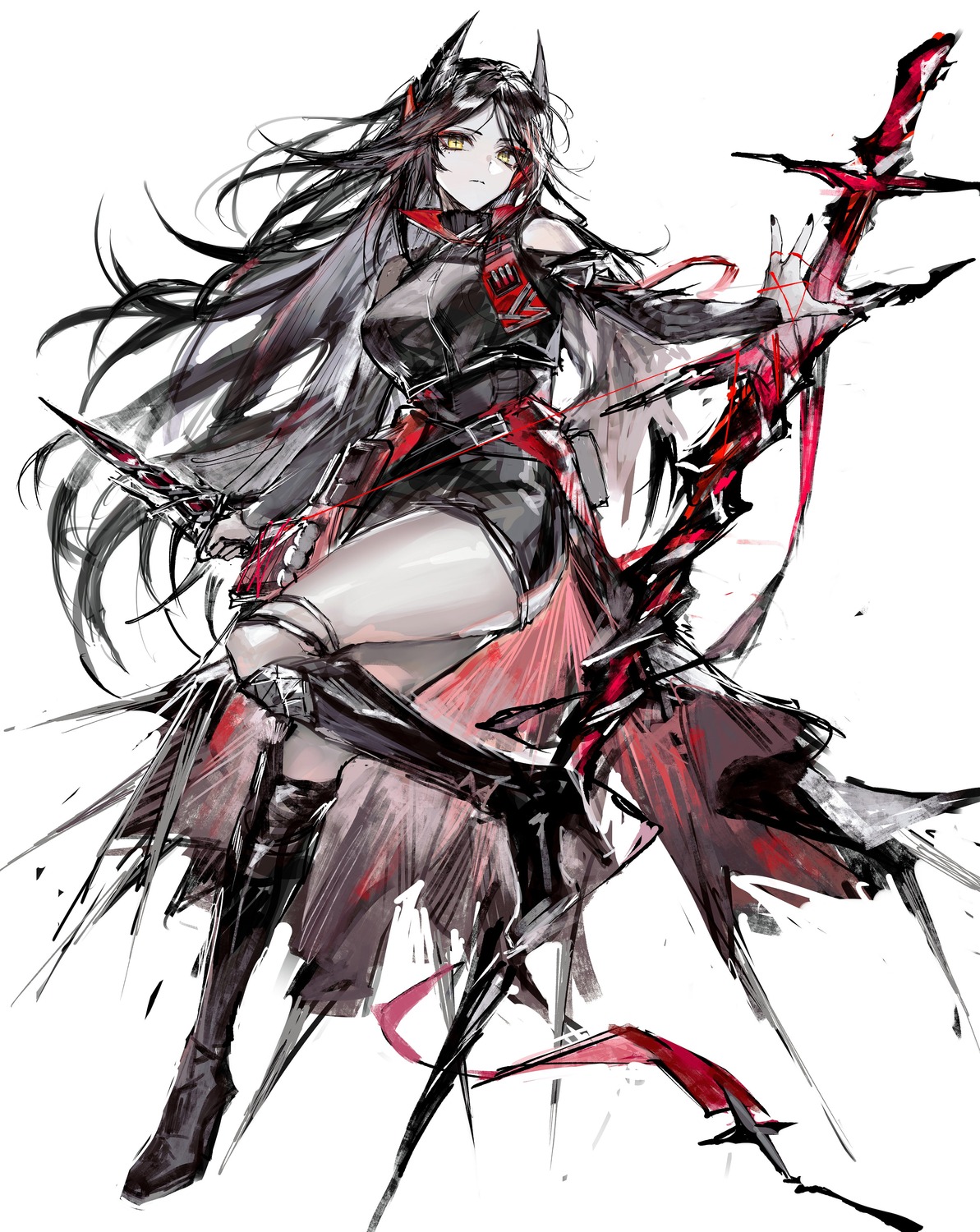 arknights garter heels horns ines_(arknights) pointy_ears remsrar sketch sword weapon