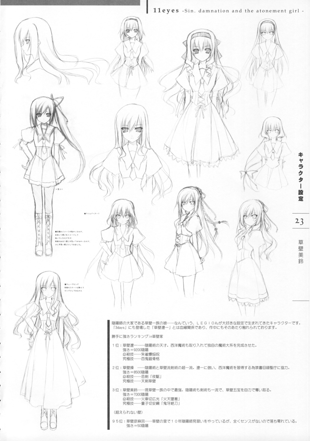 11eyes character_design kusakabe_misuzu lass monochrome sketch