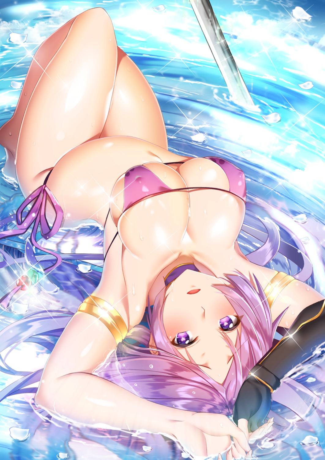 bikini erect_nipples fate/grand_order maze_yuri minamoto_no_raikou_(fate/grand_order) swimsuits wet