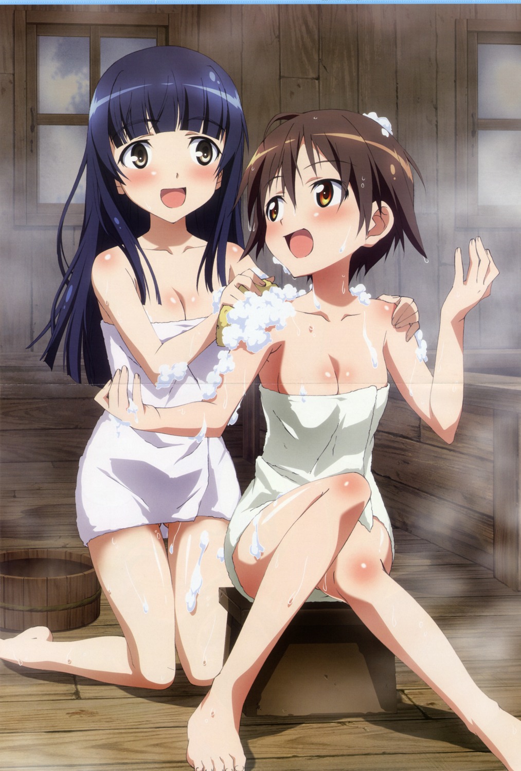 bathing cleavage crease fixme miyafuji_yoshika naked strike_witches towel yamakawa_michiko