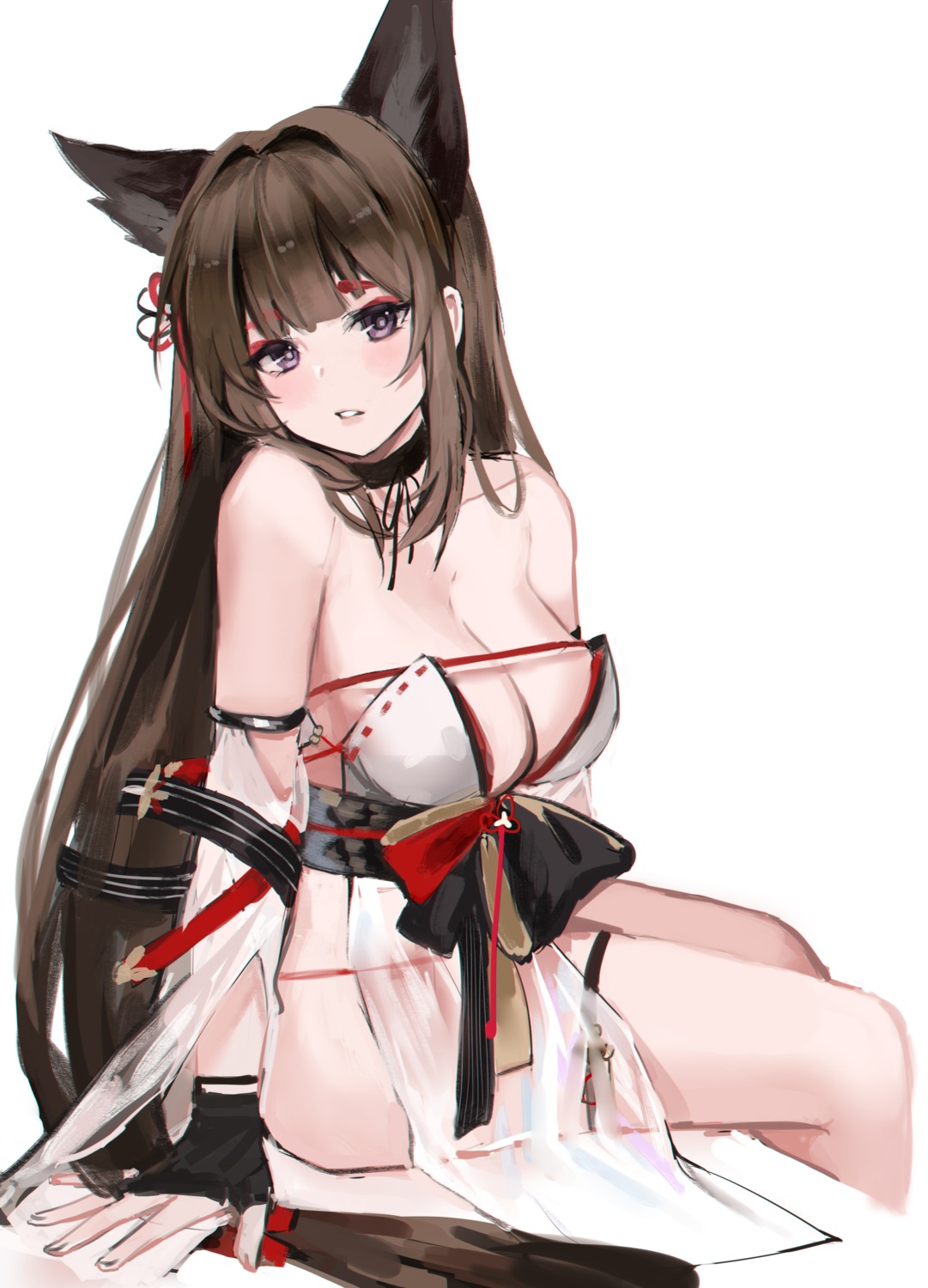 amagi_(azur_lane) animal_ears azur_lane garter hum_(ten_ten) japanese_clothes kitsune no_bra pantsu see_through