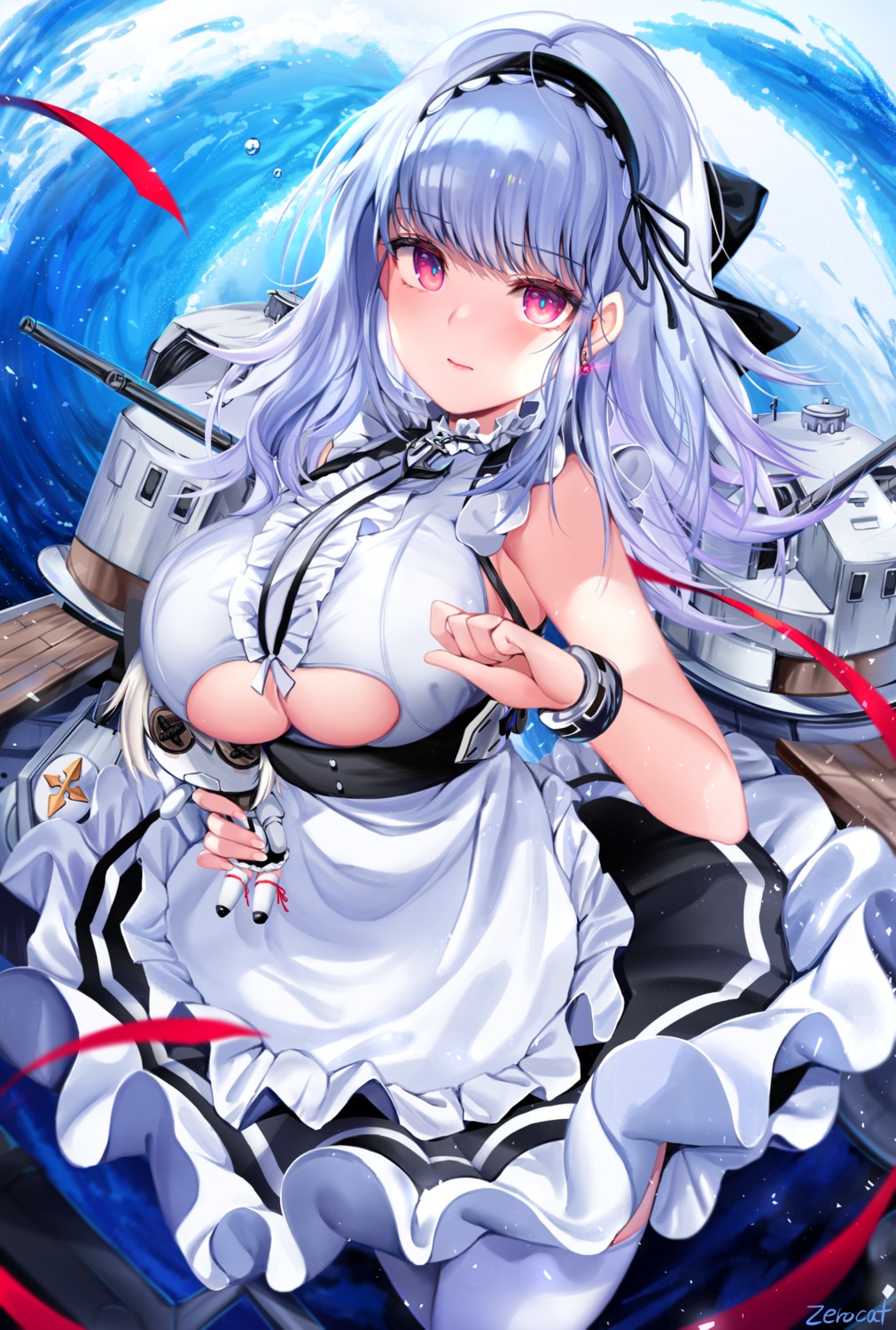 azur_lane chibi dido_(azur_lane) maid thighhighs zerocat