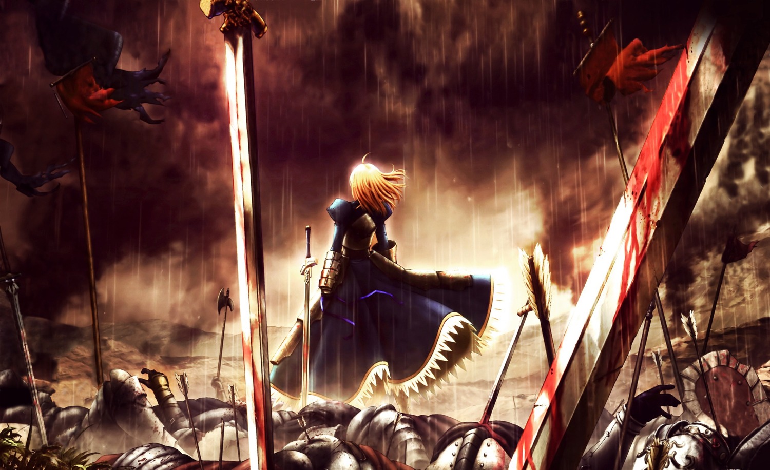 armor blood dress fate/stay_night saber sword weapon wet