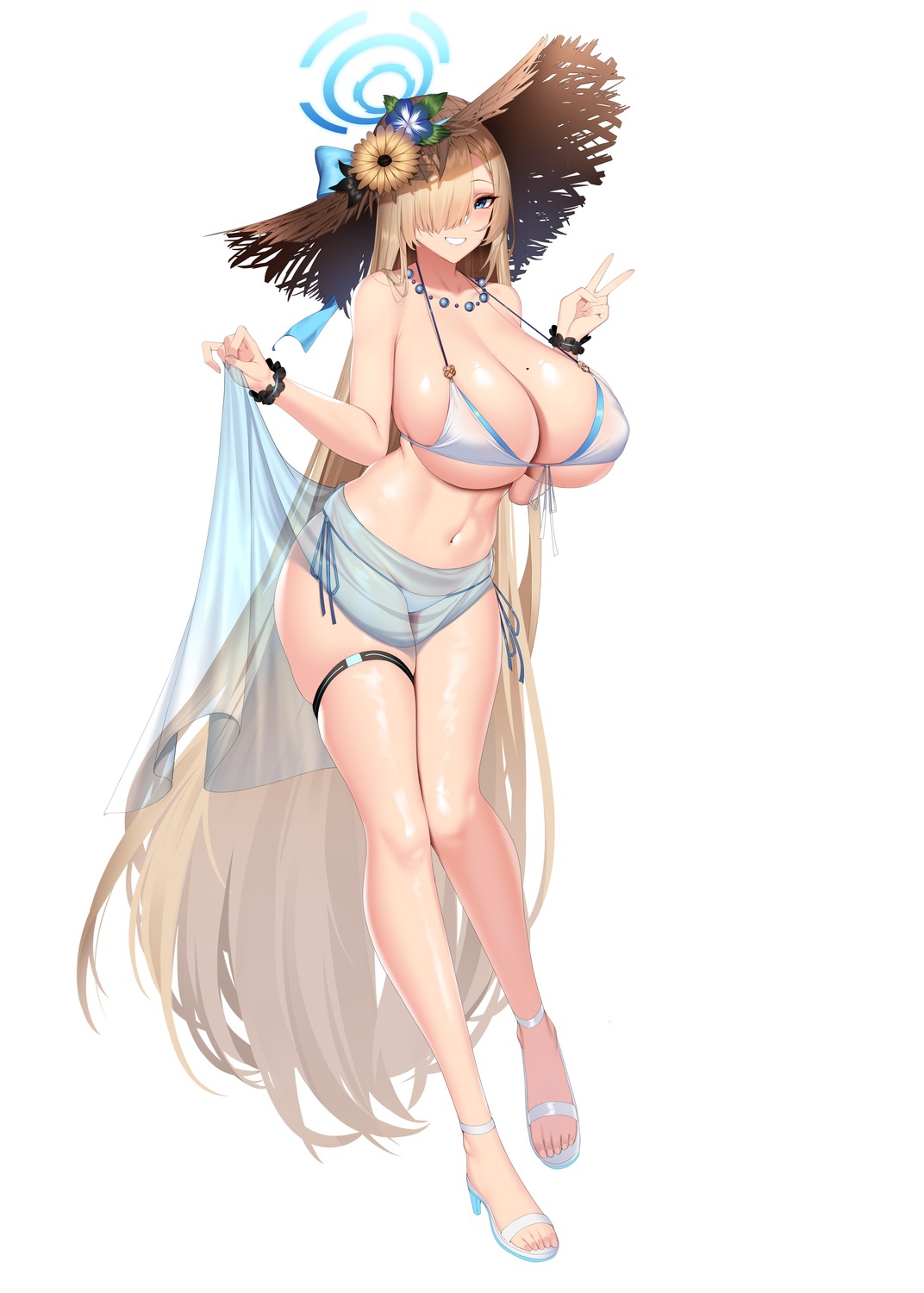 bikini blue_archive chixiao halo heels ichinose_asuna see_through skirt_lift swimsuits