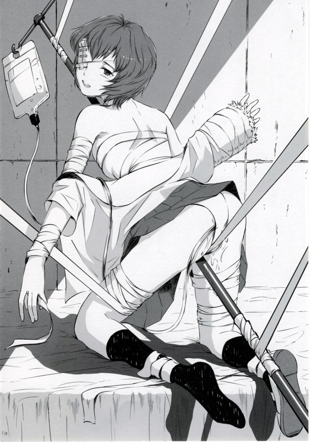 ayanami_rei bandages bondage monochrome neon_genesis_evangelion pantsu sage_joh