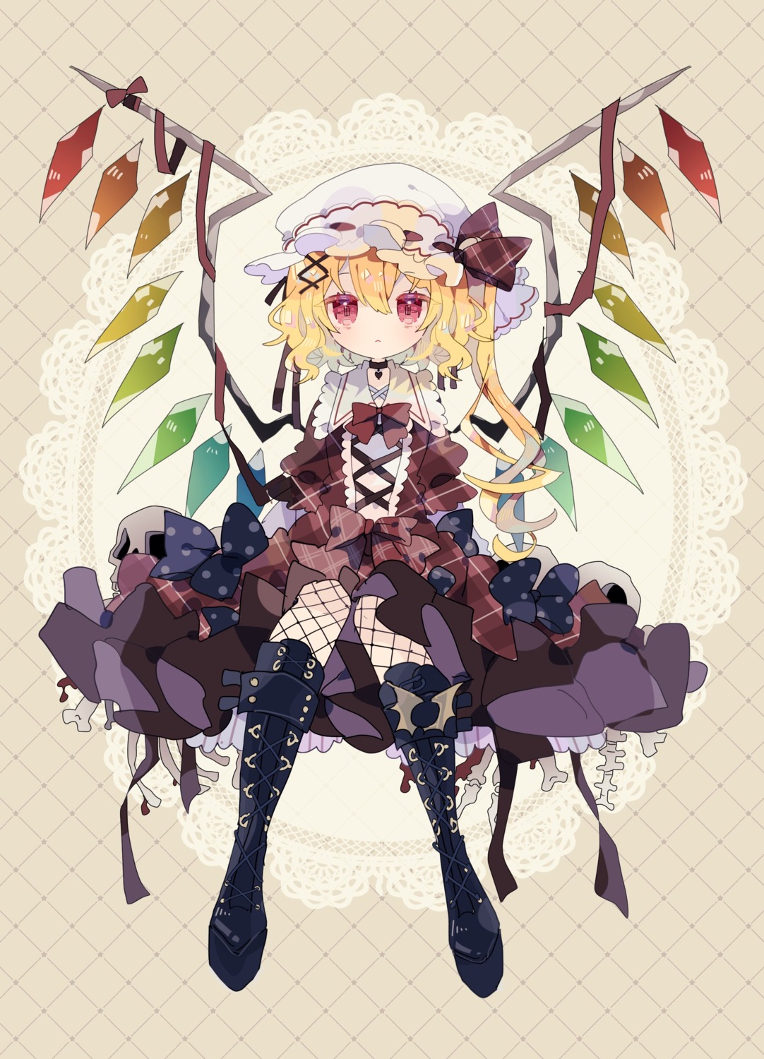 dress fishnets flandre_scarlet nikorashika touhou wings