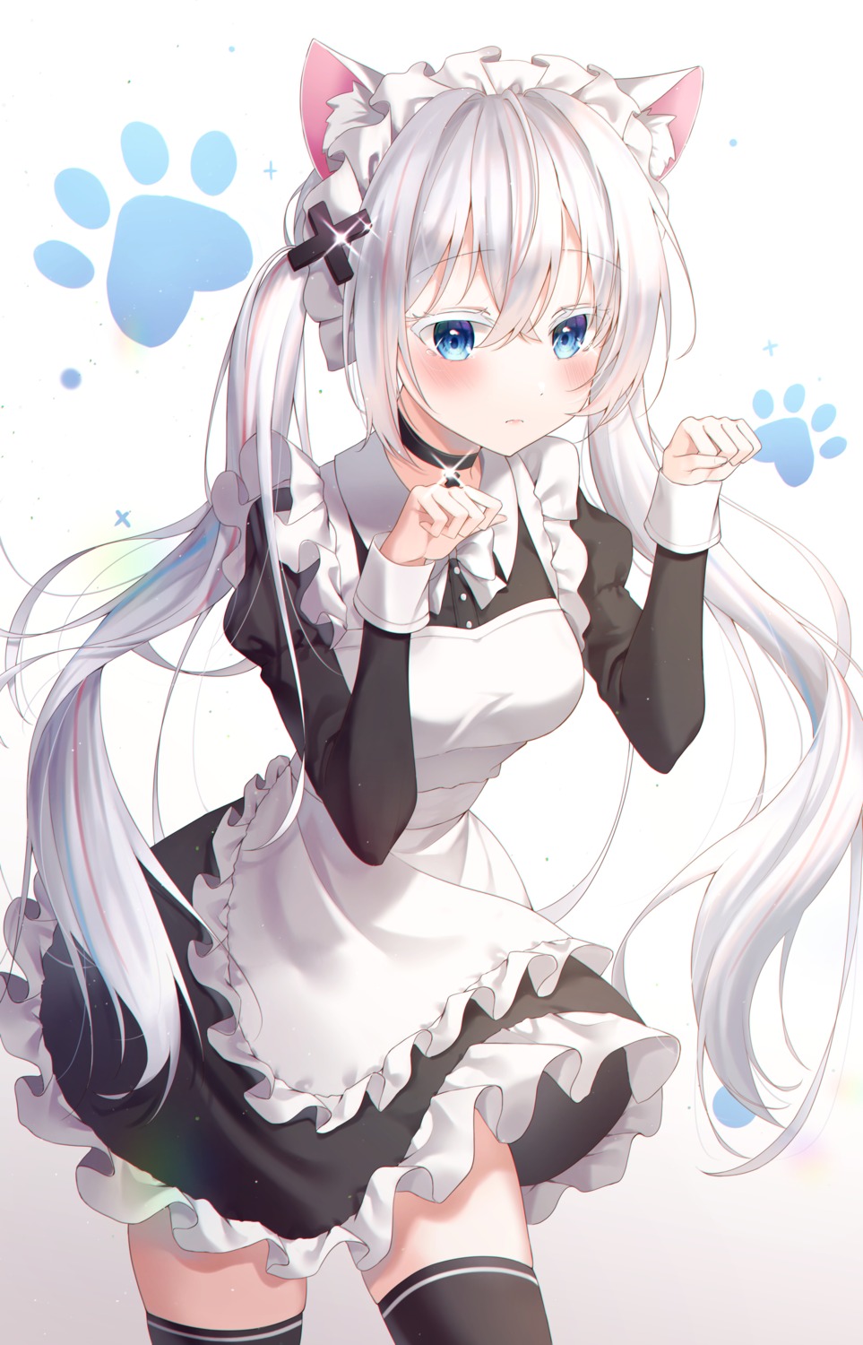 animal_ears bingyam maid nekomimi skirt_lift thighhighs