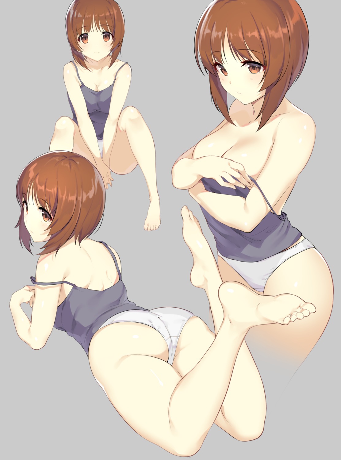 ass breast_hold breasts cleavage feet girls_und_panzer ikomochi nishizumi_miho no_bra pantsu