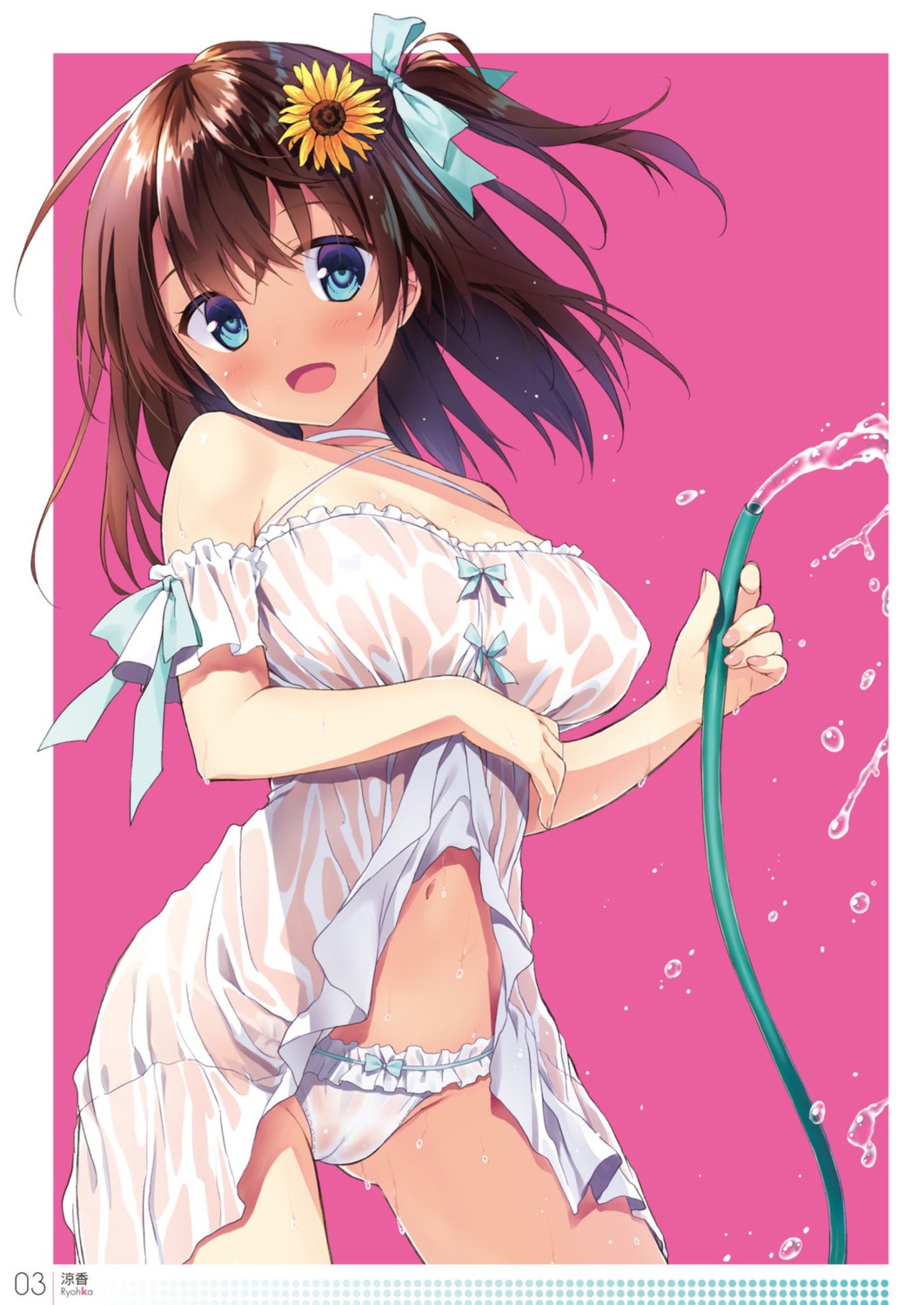 breast_hold cameltoe dress no_bra pantsu ryohka see_through summer_dress wet wet_clothes