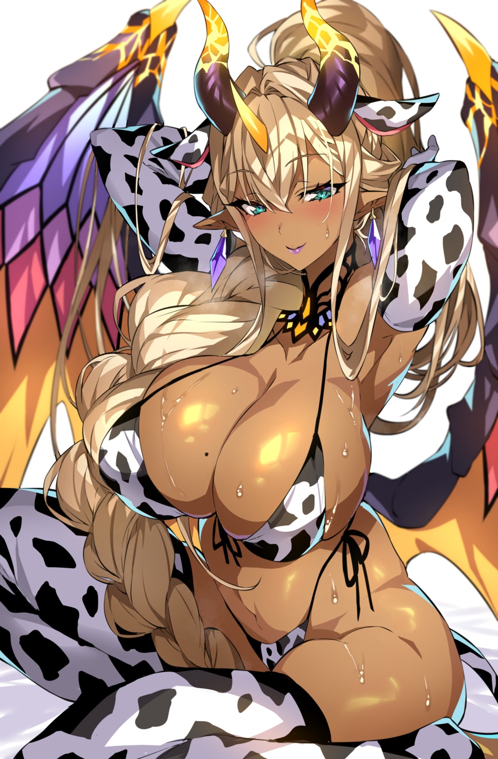 animal_ears bikini horns pointy_ears senri_gan swimsuits tail thighhighs wet wings