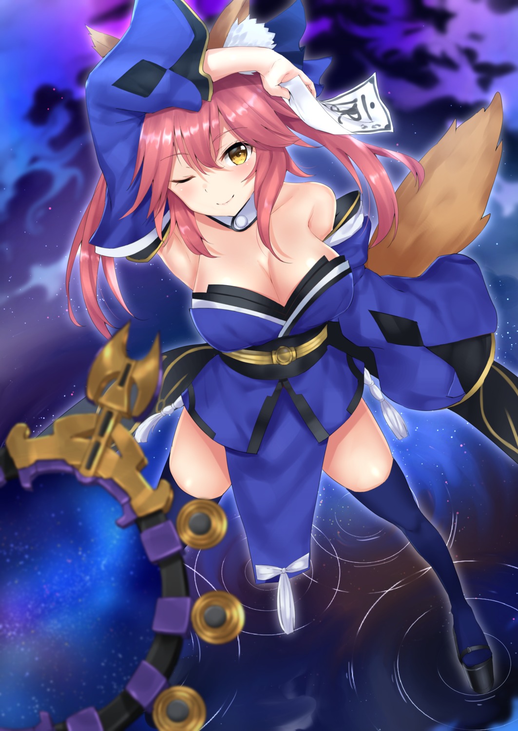 animal_ears cleavage fate/extra fate/grand_order fate/stay_night heels japanese_clothes kitsune suiroh tail tamamo_no_mae thighhighs