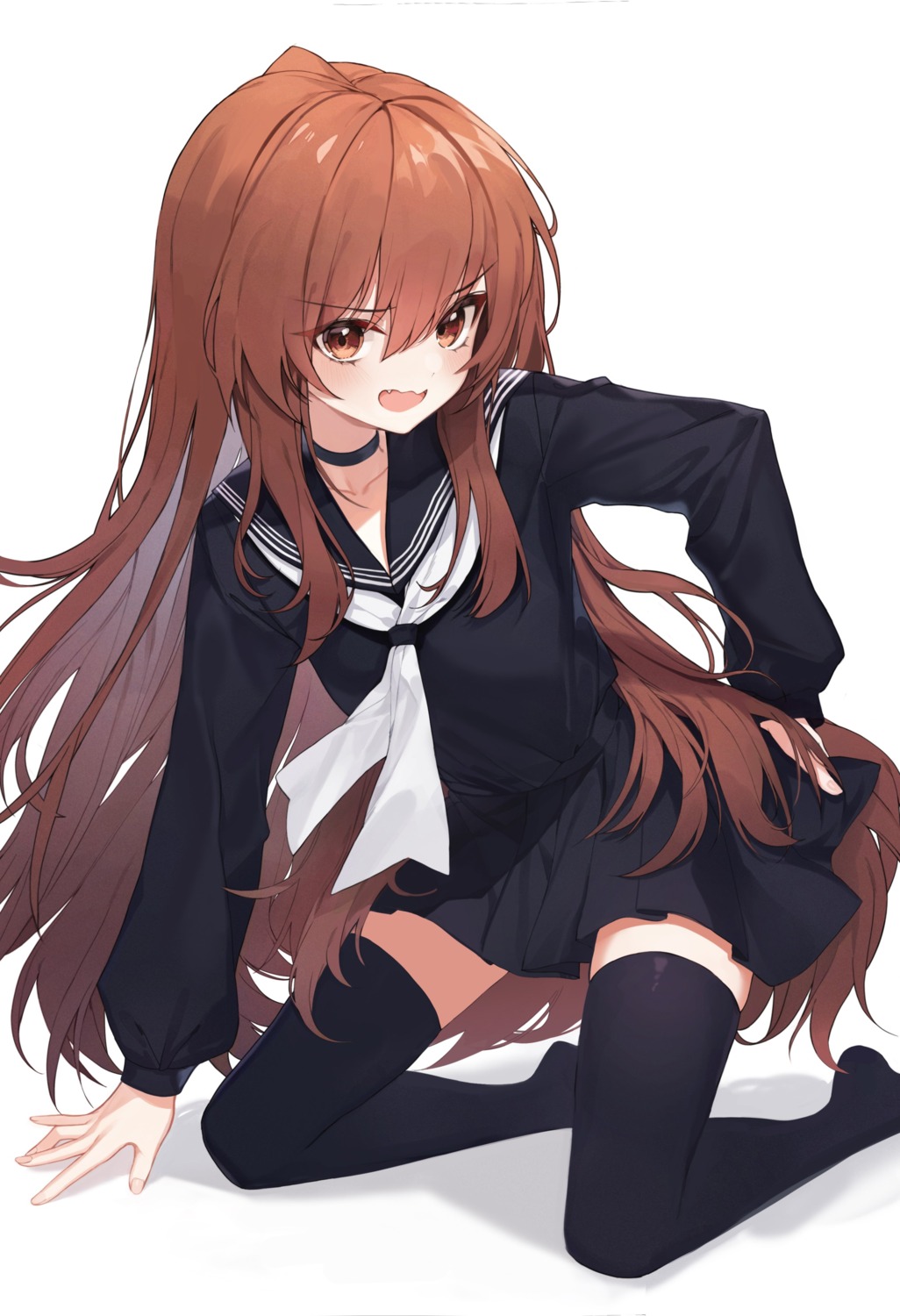 aisaka_taiga artist_revision lo-ta seifuku skirt_lift thighhighs toradora!