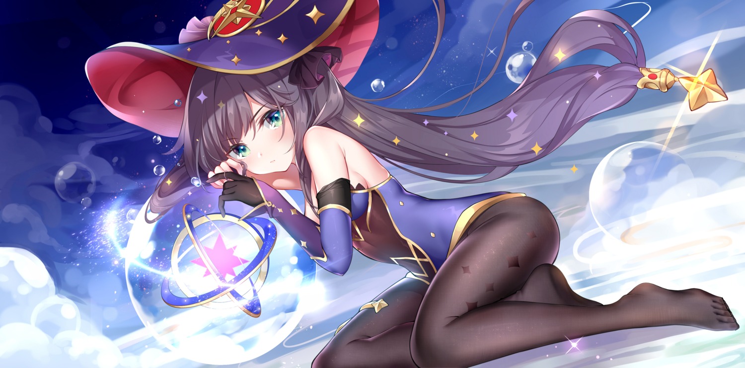 genshin_impact gou_lianlian_dogface leotard mona_megistus pantyhose witch