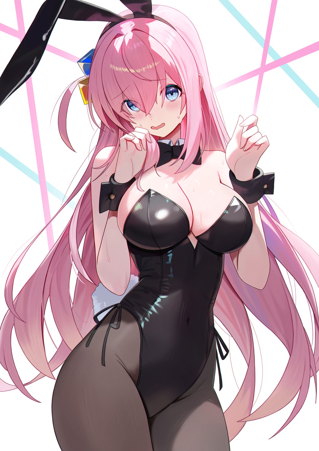 animal_ears bocchi_the_rock! bunny_ears bunny_girl gotou_hitori melreon no_bra pantyhose tail wet