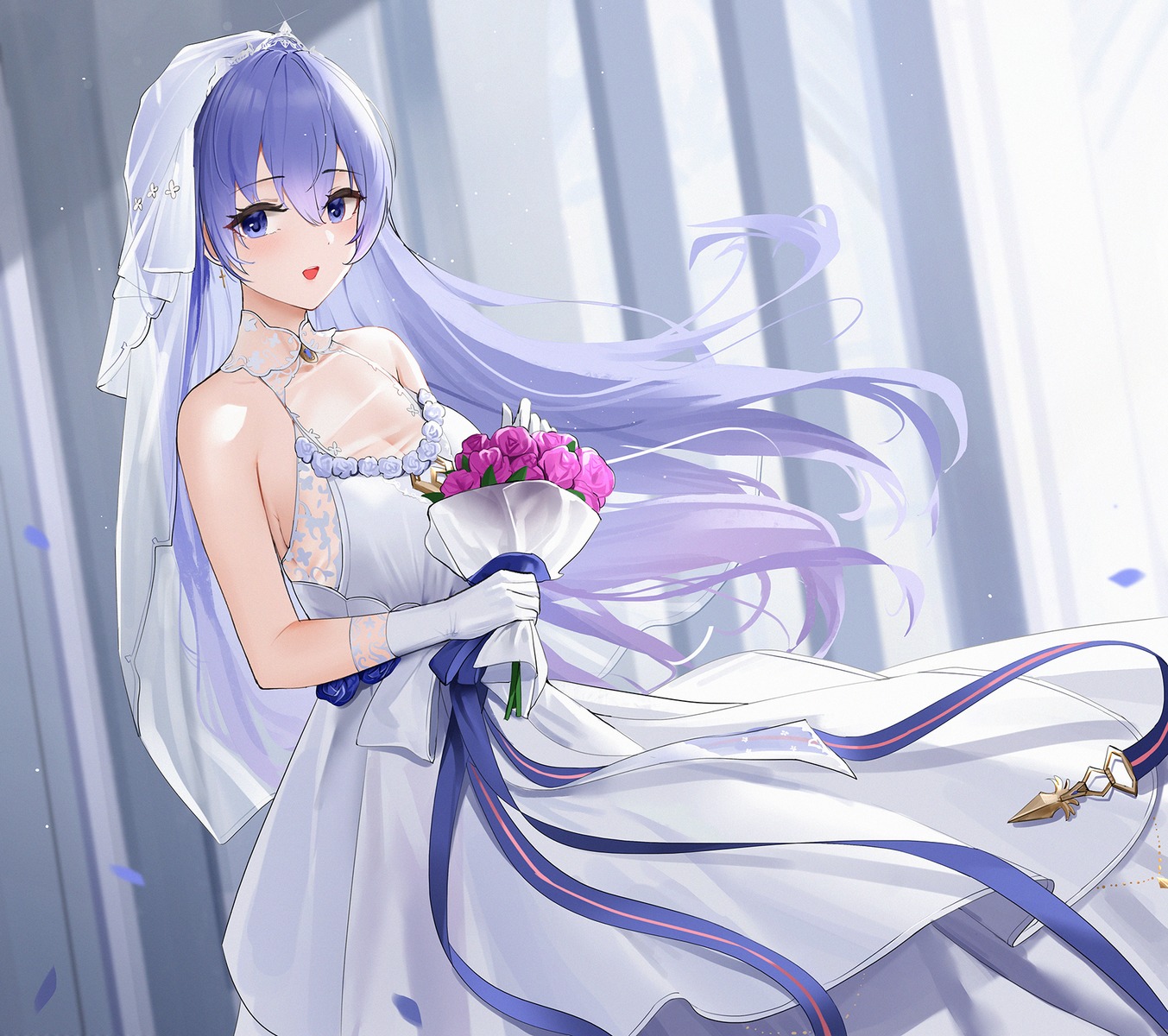 azur_lane cleavage dress no_bra qing_wu rodney_(azur_lane) see_through wedding_dress