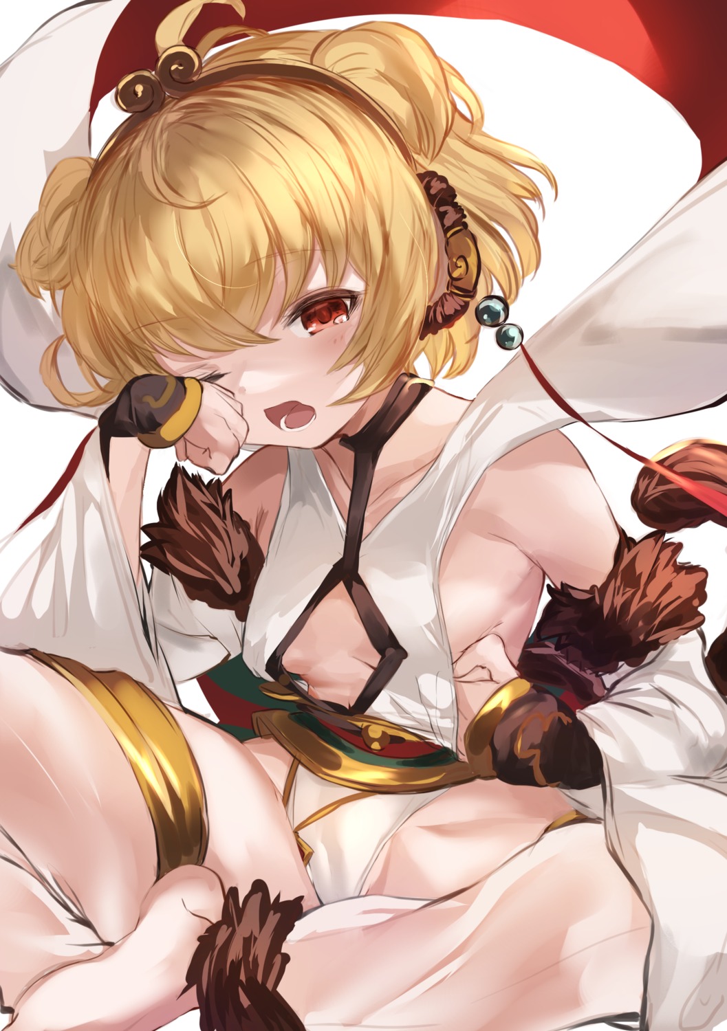 andira_(granblue_fantasy) animal_ears granblue_fantasy japanese_clothes maou_(maoudaisukiya) no_bra see_through tail