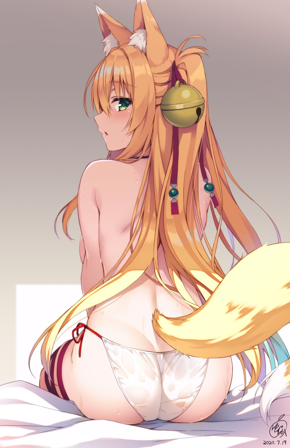 animal_ears ass garter izuna_(yuzuka) kitsune pantsu see_through string_panties tail topless wet_clothes yuzuka