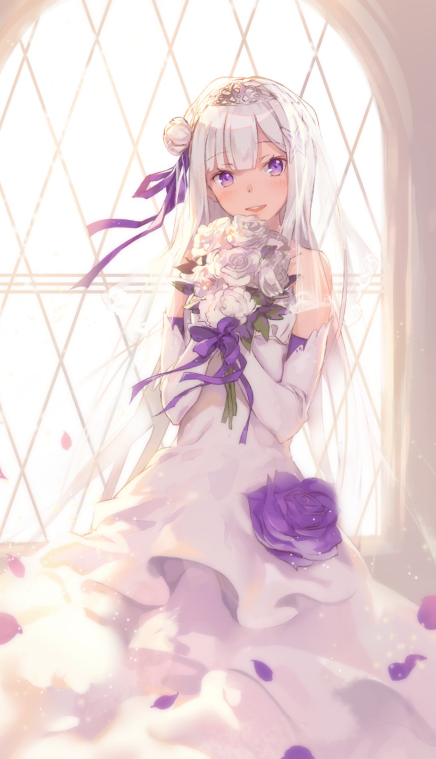 dress emilia_(re_zero) re_zero_kara_hajimeru_isekai_seikatsu shouin wedding_dress