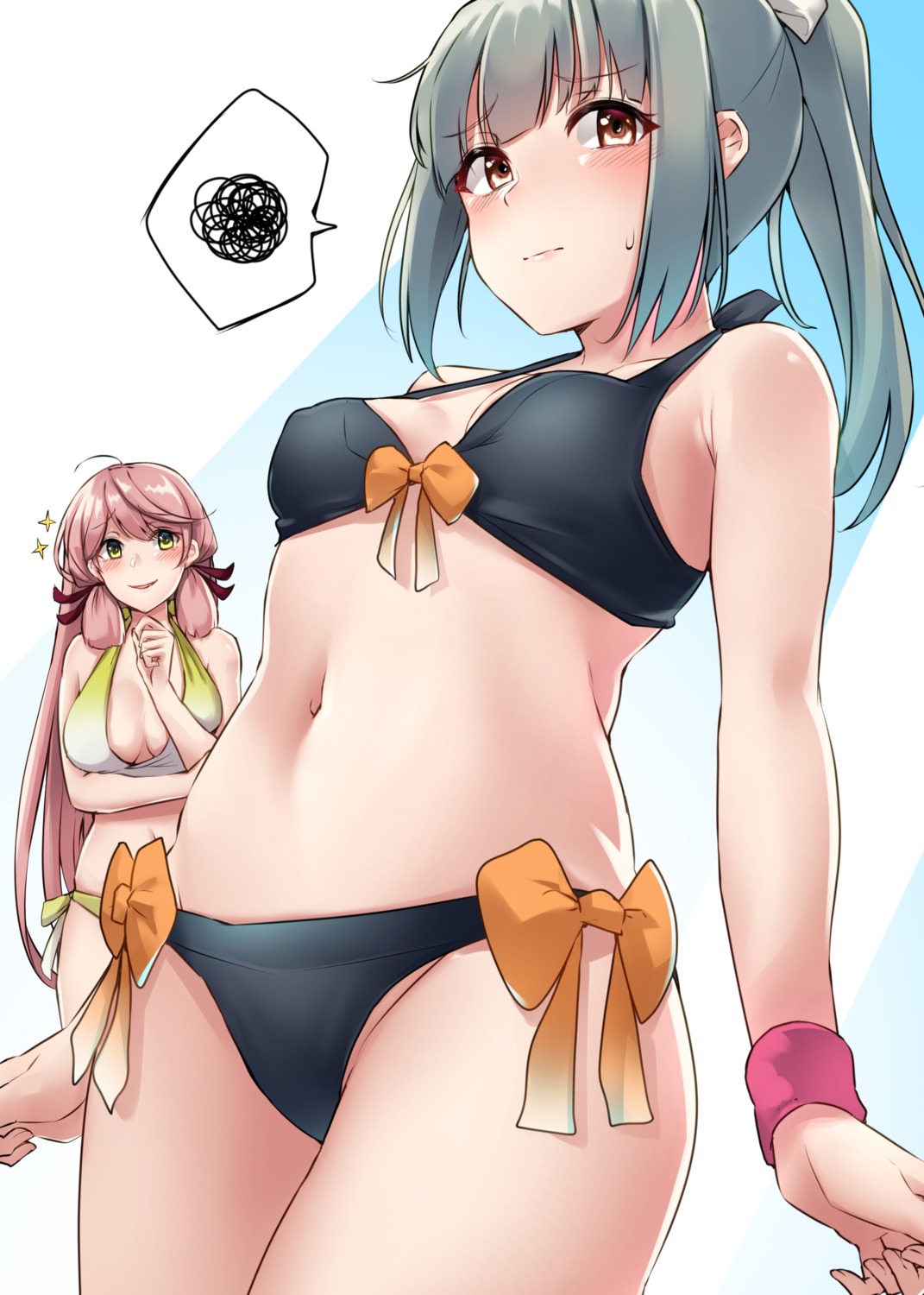 akashi_(kancolle) bikini cleavage kantai_collection kiritto swimsuits yuubari_(kancolle)