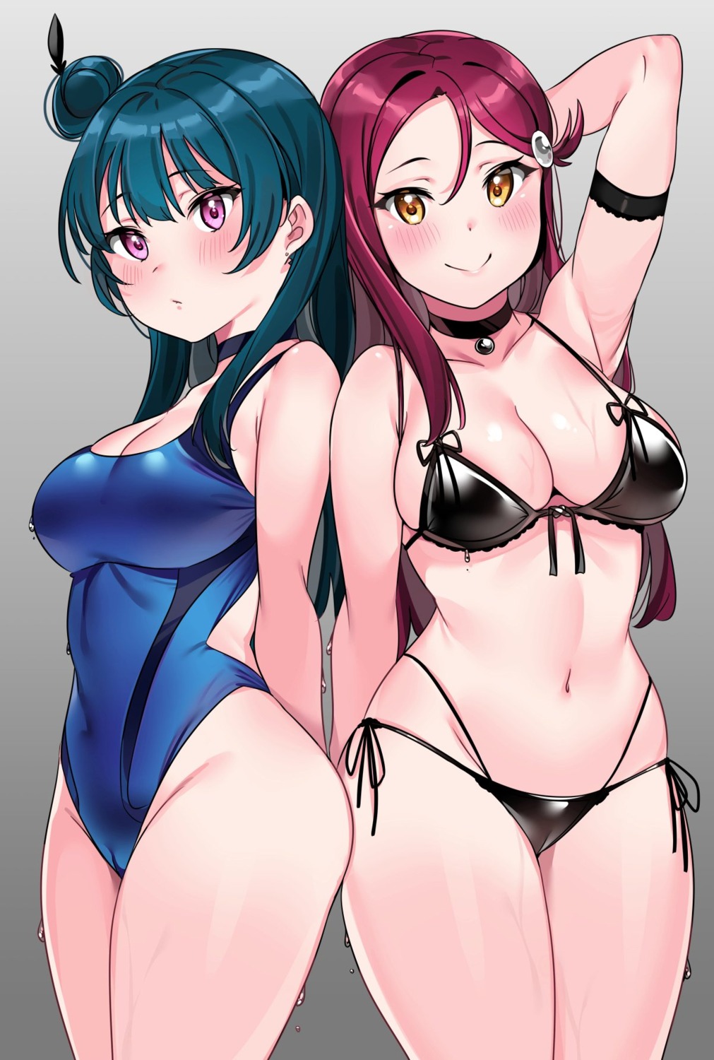 bikini cameltoe cleavage love_live!_sunshine!! sakurauchi_riko swimsuits tem10 tsushima_yoshiko wet