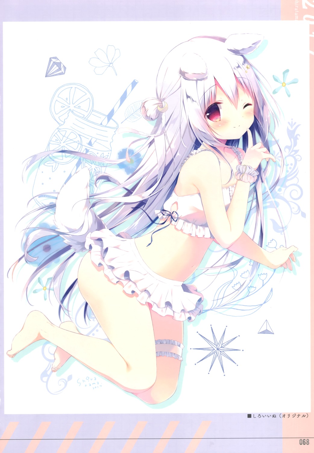 animal_ears bikini garter inumimi loli shiratama shiratamaco shiroi_inu skirt_lift swimsuits tail