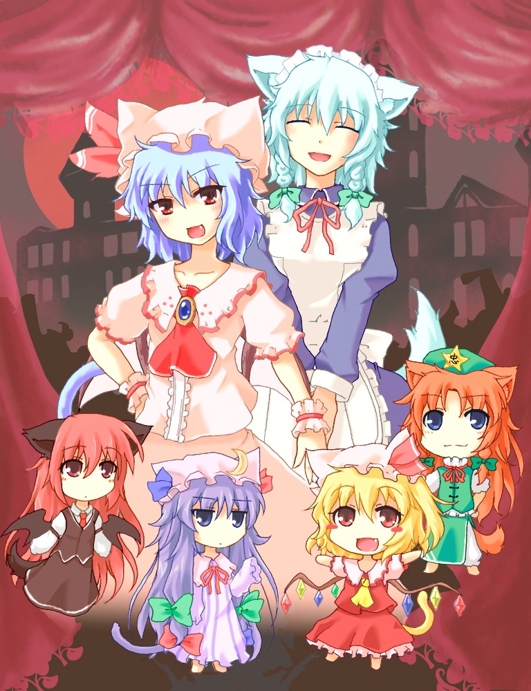 animal_ears chibi dexi44 flandre_scarlet hong_meiling izayoi_sakuya koakuma maid patchouli_knowledge remilia_scarlet touhou wings