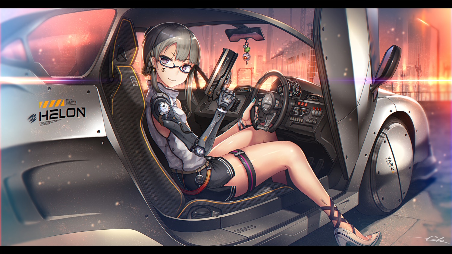 garter gun heels mecha_musume megane tagme tattoo wallpaper