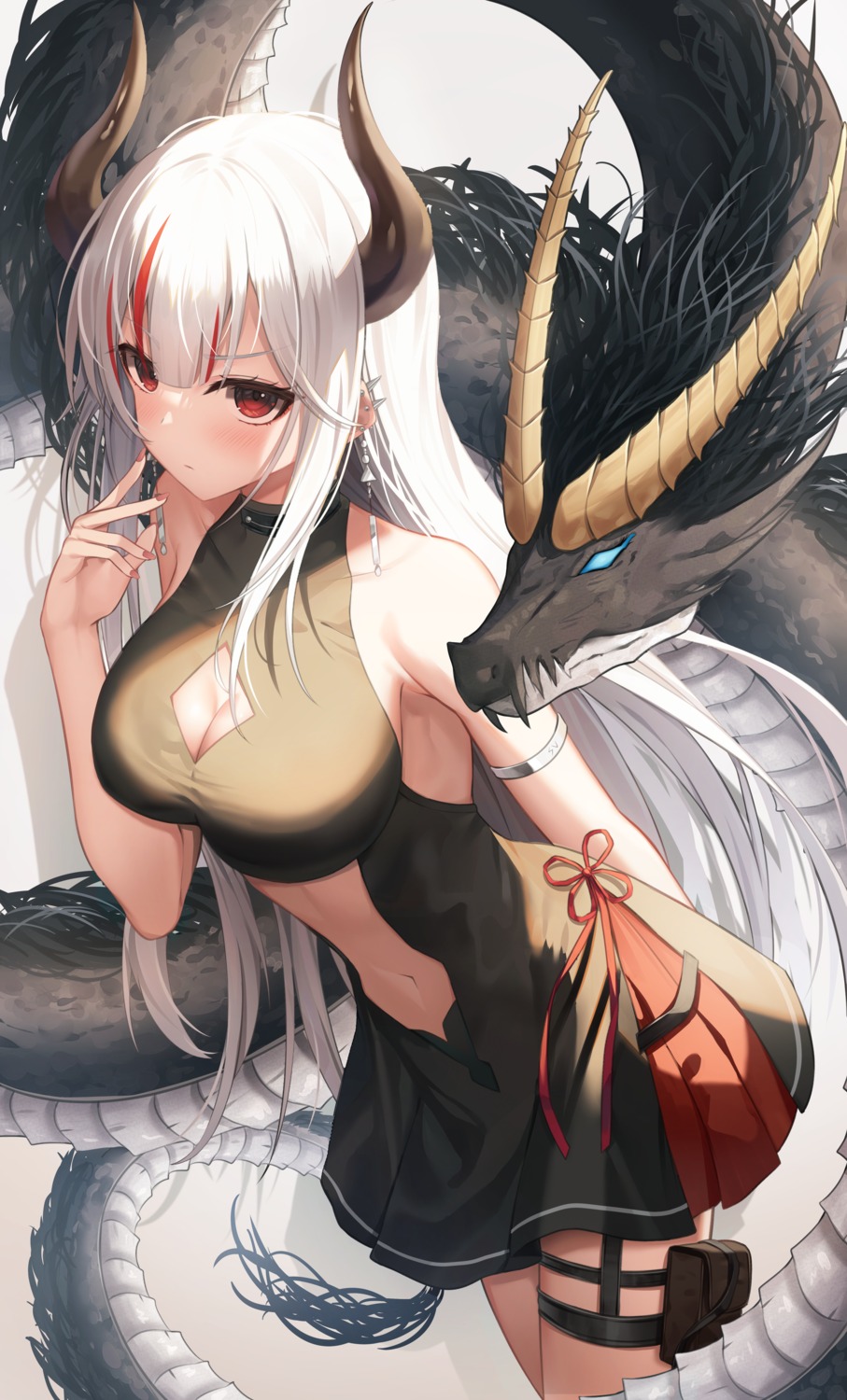 cleavage garter horns monster no_bra shuvi_(shuvi1125)