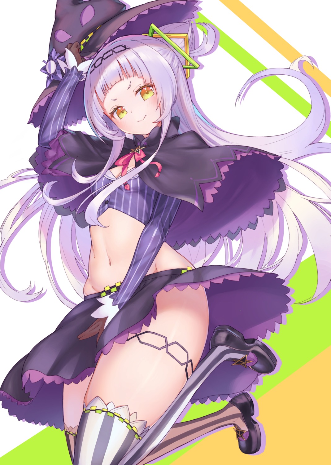 cleavage garter gore_(white_gore) hololive murasaki_shion skirt_lift thighhighs witch
