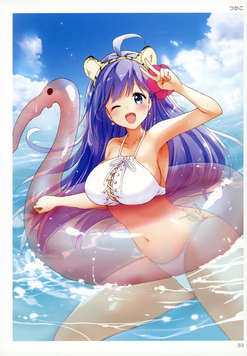 animal_ears bikini cleavage swimsuits tsukako wet