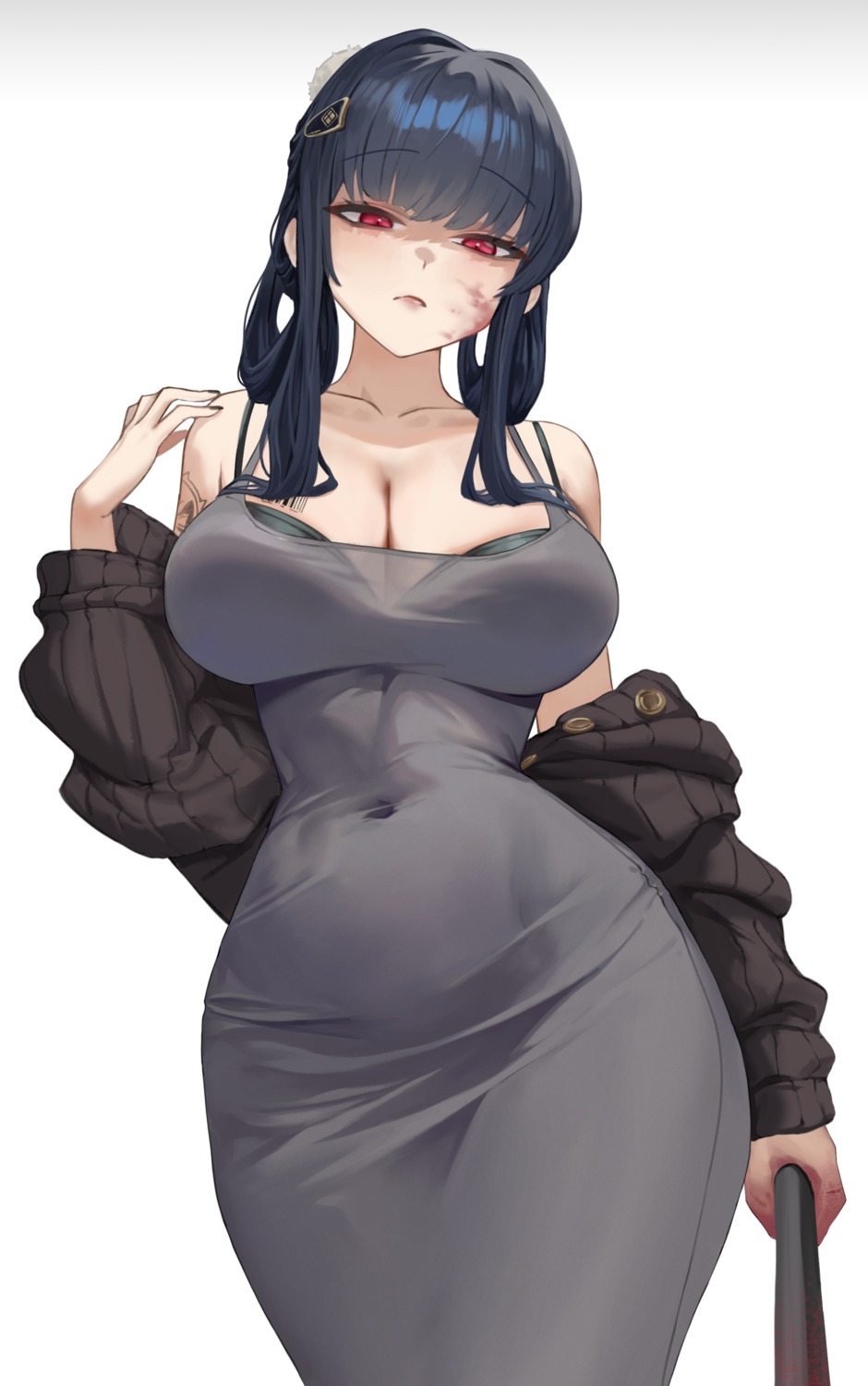 bra d_(nikke) dress goddess_of_victory:_nikke lumen_re see_through sweater tattoo