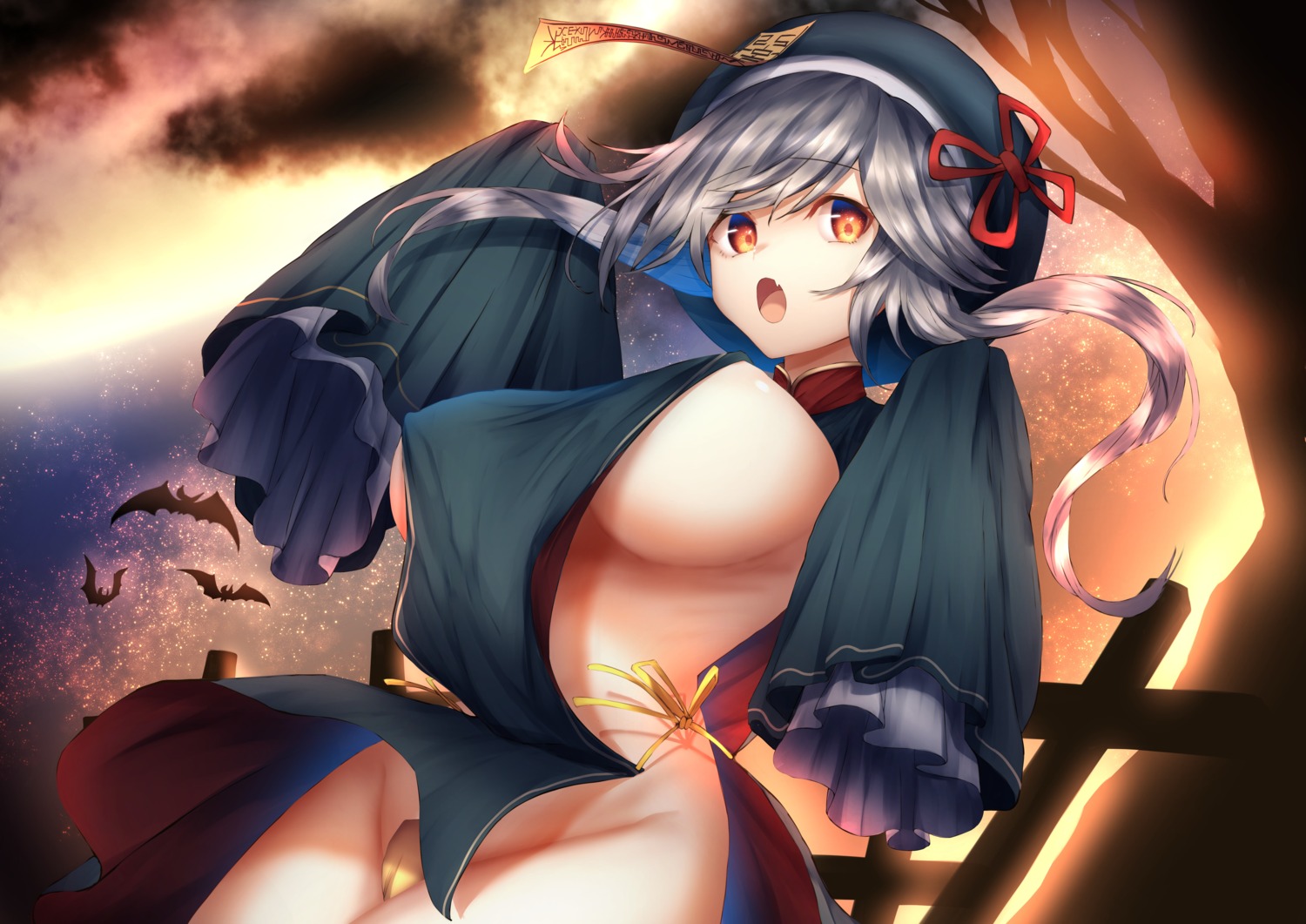 asian_clothes erect_nipples halloween maebari nidaime no_bra nopan skirt_lift