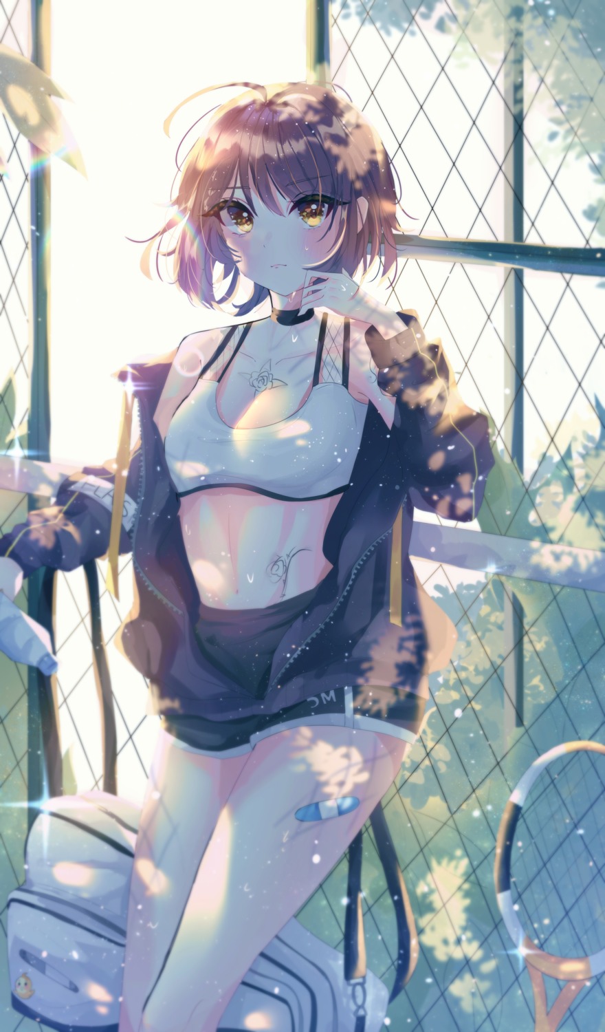 azur_lane baltimore_(azur_lane) bandaid open_shirt tattoo wine_(2148_wine)