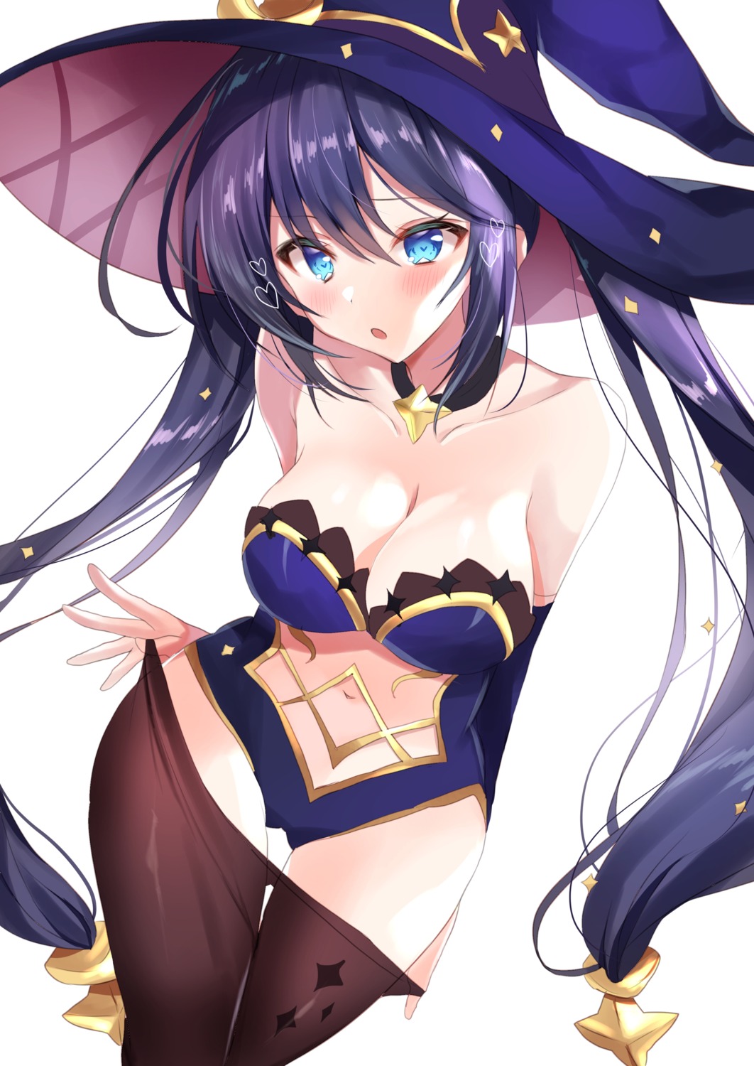 genshin_impact leotard mona_megistus nenobi_(nenorium) no_bra pantyhose undressing witch