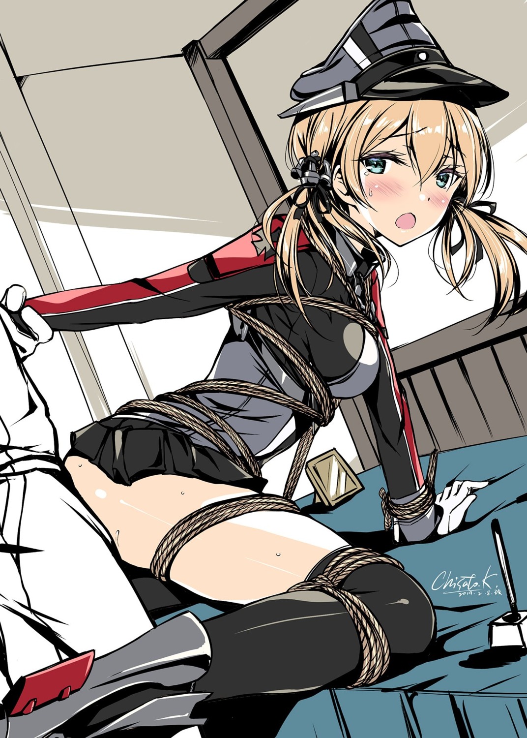 bondage kantai_collection kobayashi_chisato prinz_eugen_(kancolle) sex skirt_lift thighhighs uniform