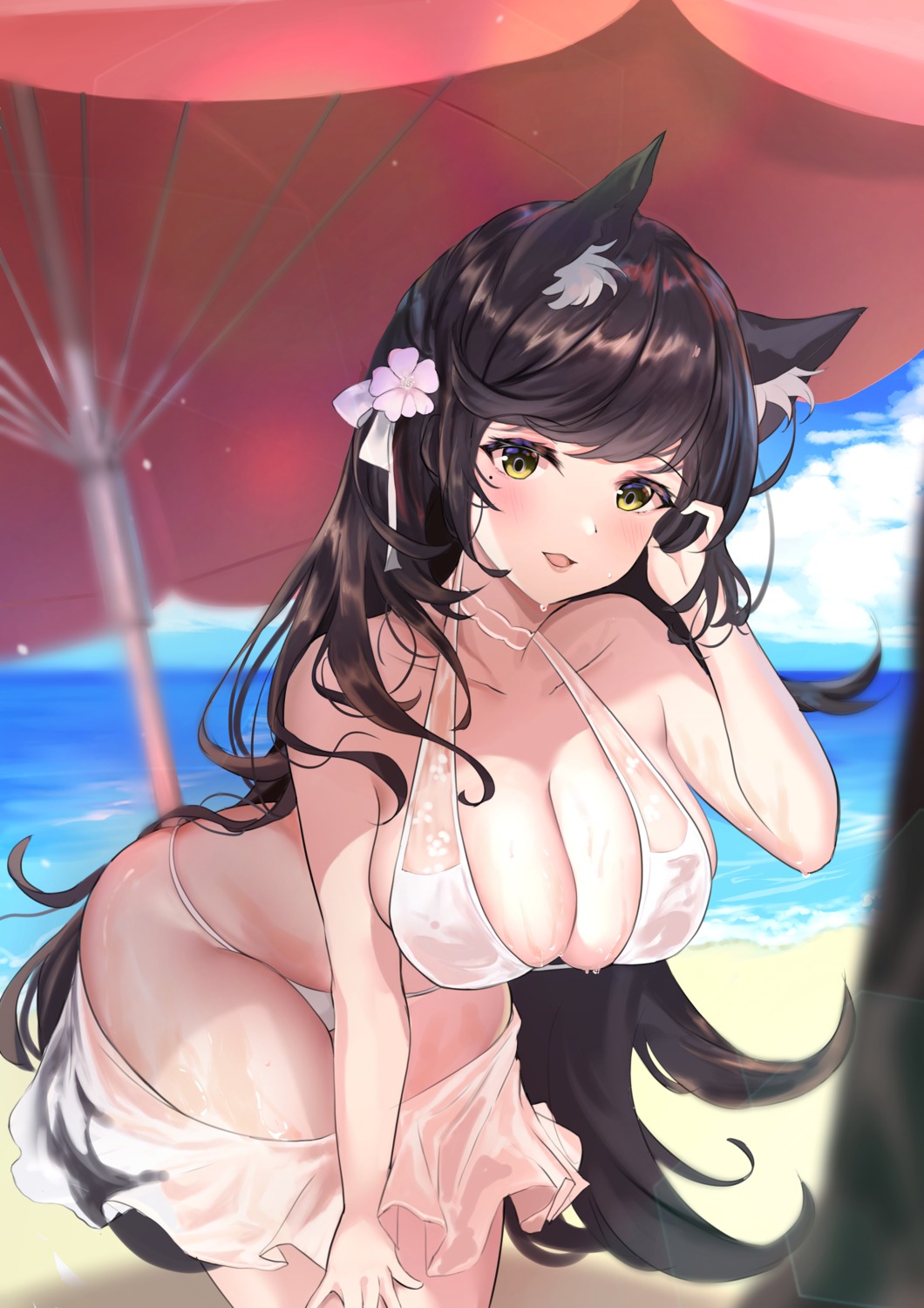 animal_ears atago_(azur_lane) azur_lane bikini lemontea_(ekvr5838) see_through swimsuits wet wet_clothes