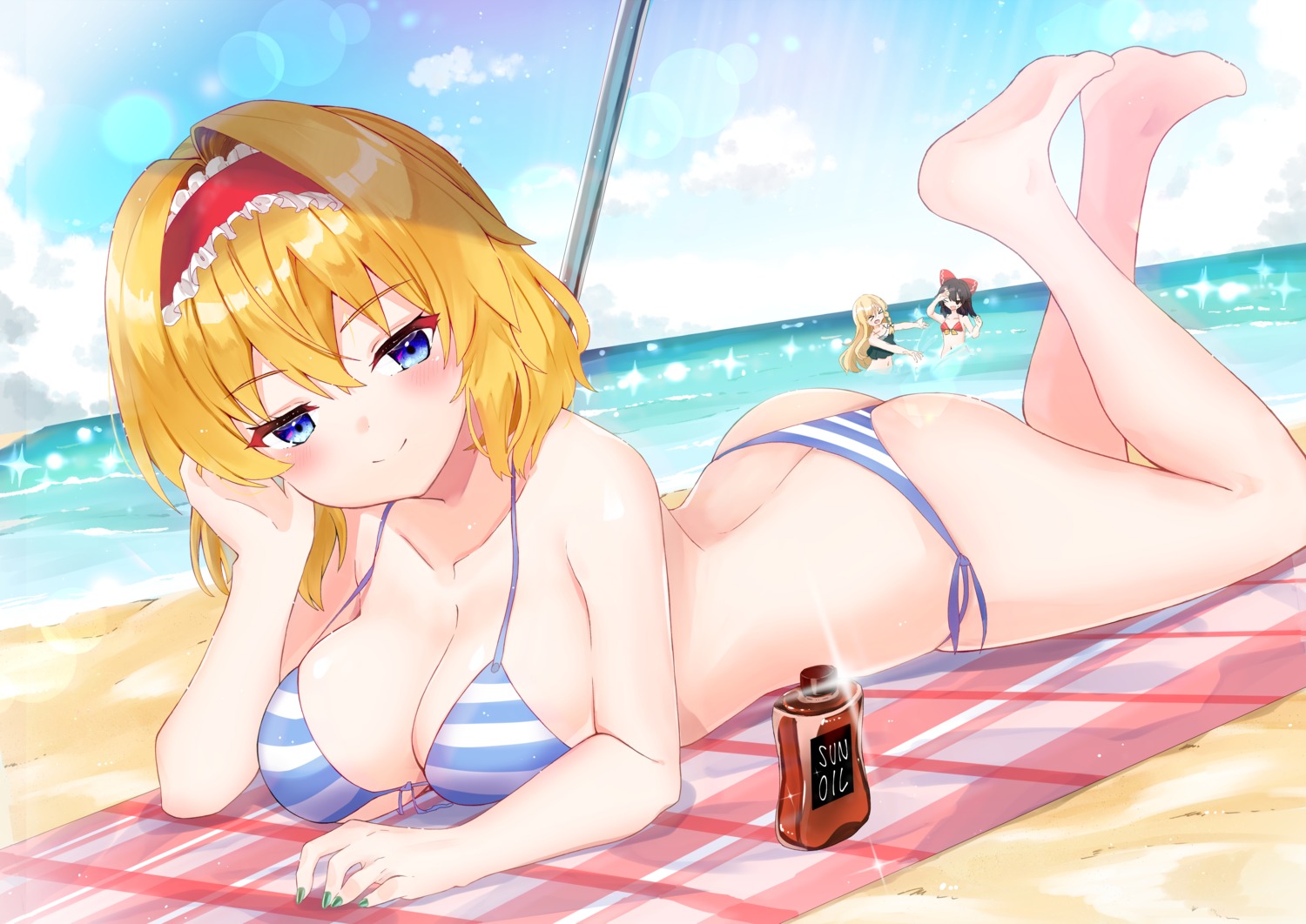 alice_margatroid bikini hakurei_reimu kirisame_marisa meteor_(yamashou) swimsuits thong touhou wet