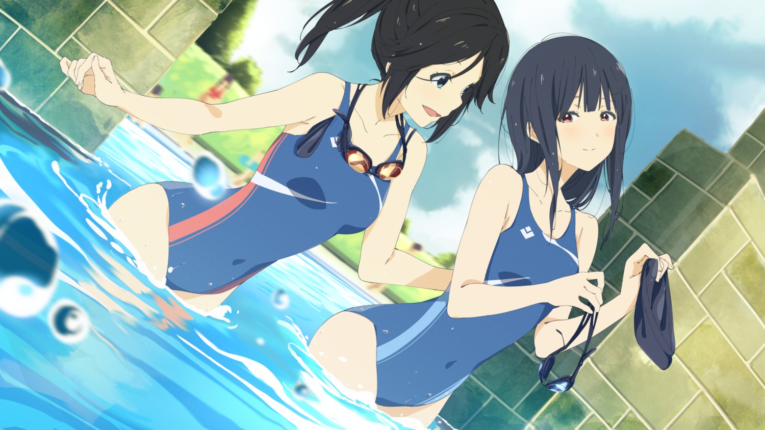 hibike!_euphonium kasaki_nozomi liz_to_aoi_tori schatten swimsuits wallpaper wet yoroizuka_mizore