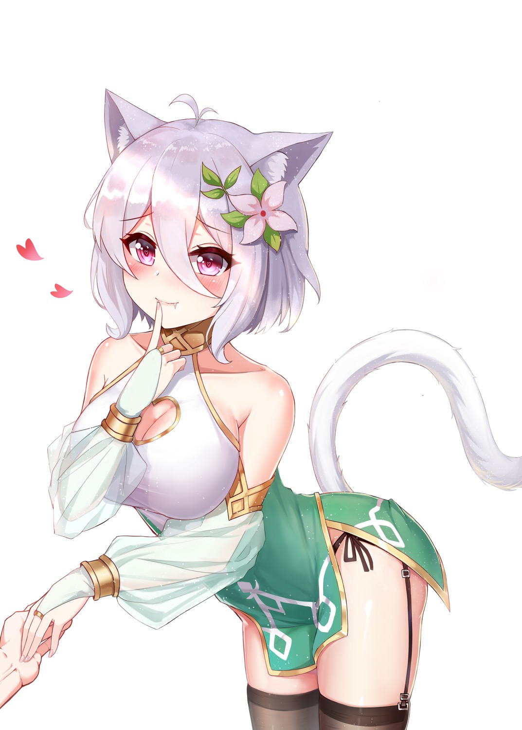 animal_ears cleavage dahe_zhuang_(yishi_fanhua) dress kokkoro nekomimi pantsu princess_connect princess_connect!_re:dive stockings string_panties tail thighhighs